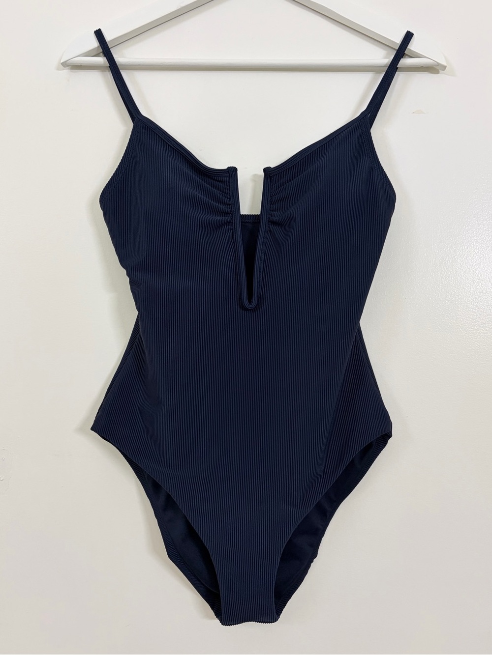 Splendid Ribbed One Piece Swimsuit Navy V Wire Plunge Minimalist Size Small
